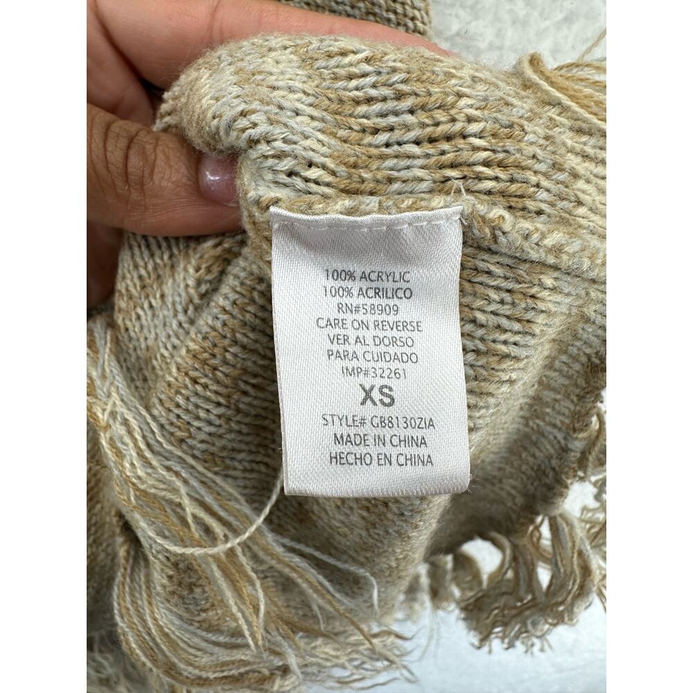 GB Cream and Tan Poncho Shrug with Fringe, XS, Preowned - Picture 4 of 6